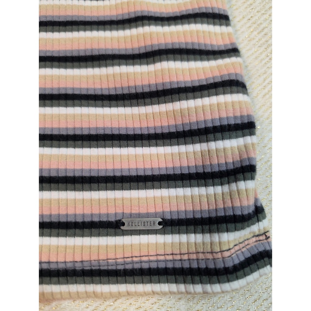 Hollister Striped Tube Dress Womens Medium Pink Black Ribbed Bodycon Mini Strapl - Picture 3 of 5